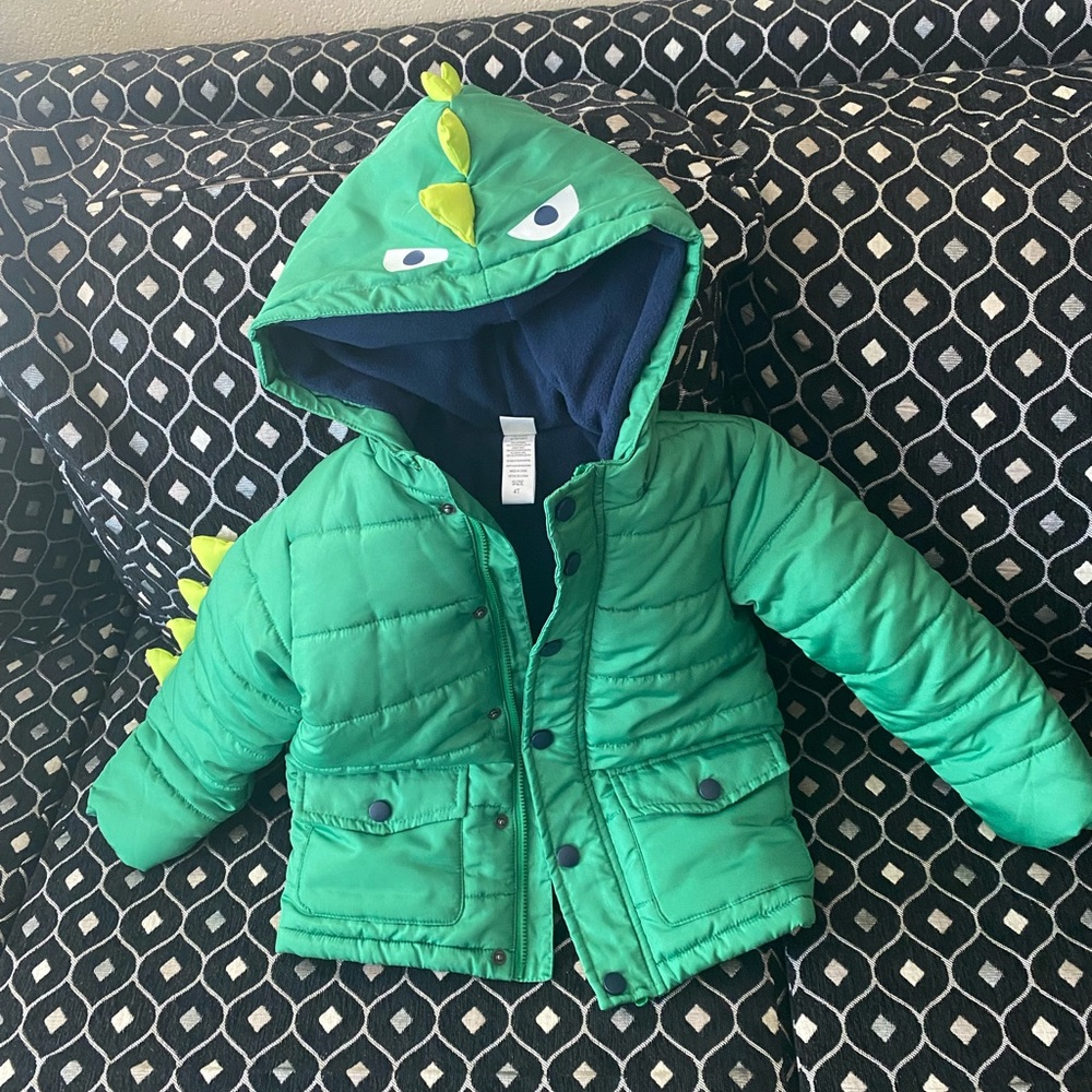 Green Dinosaur Themed Toddler Winter Coat Size 4T